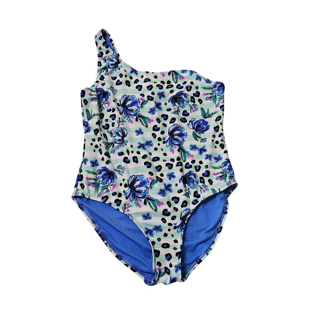 Wonder Nation Girls Swimsuit One Piece Size 2XL (18) Blue White Leopard Floral
